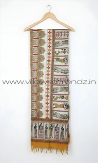 Ruthvi Ethnics Kurti Set With Designer Neck Pattern|Raw Silk Kurti with Pant and khadi Cotton Silk Shawl|Brown| RS58002 - L, Brown