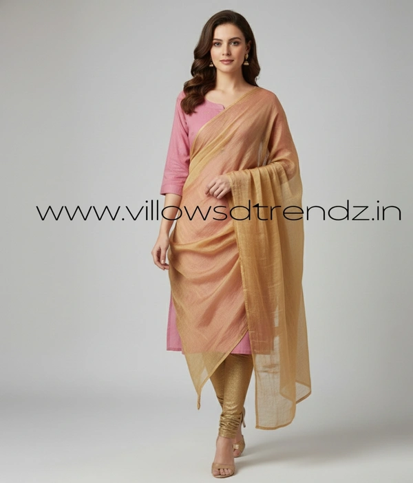 Ruthvi Ethnics Kurti Set With Designer Neck Pattern|Raw Silk Kurti with Pant and Silk Shawl | Pink | RS48020 - 2XL, Pink, 1, With Shawl
