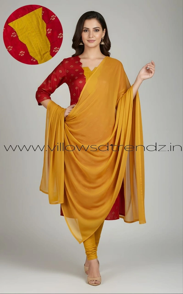 Ruthvi Ethnics Kurti Set With Designer Neck Pattern|Raw Silk Kurti with Pant and Silk Shawl |Red | RS48012 - 2XL, Red, 1, With Shawl