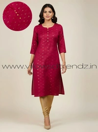 Ruthvi Ethnics Kurti Set With Designer Neck Pattern|Raw Silk Kurti with Pant and Silk Shawl |Rani  Pink | RS48017 - L, Rani pink, 1, With Shawl