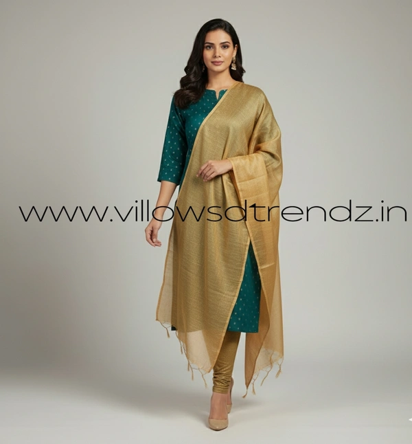 Ruthvi Ethnics Kurti Set With Designer Neck Pattern|Raw Silk Kurti with Pant and Silk Shawl |Peacock blue | RS48021 - 2XL, Peacock blue, 1, With Shawl