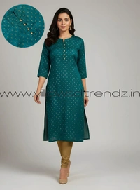 Ruthvi Ethnics Kurti Set With Designer Neck Pattern|Raw Silk Kurti with Pant and Silk Shawl |Peacock blue | RS48021 - 2XL, Peacock blue, 1, With Shawl