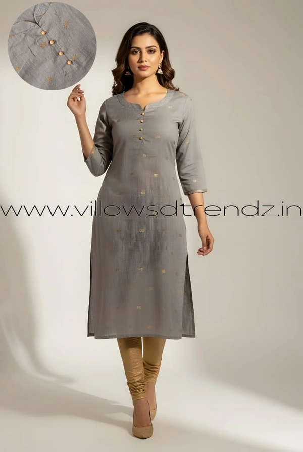 Ruthvi Ethnics Kurti Set With Designer Neck Pattern|Raw Silk Kurti with Pant and Silk Shawl |Lt grey | RS48014 - L, Lt grey, 1, With out Shawl