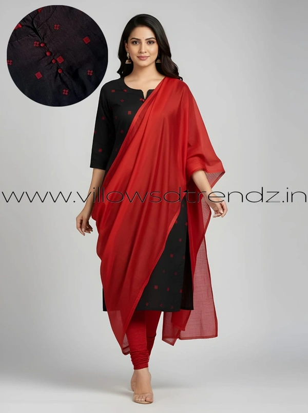 Ruthvi Ethnics Kurti Set With Designer Neck Pattern|Raw Silk Kurti with Pant and Silk Shawl |Black | RS48015 - 2XL, Black, 1, With Shawl