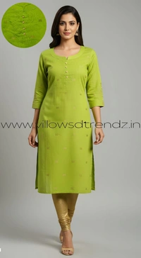 Ruthvi Ethnics Kurti Set With Designer Neck Pattern|Raw Silk Kurti with Pant and Silk Shawl |Green| RS48019 - L, Green, 1, With Shawl