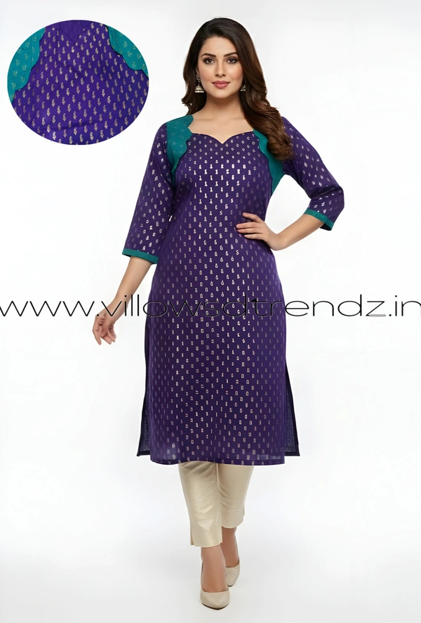 Ruthvi Ethnics Kurti Set With Designer Neck Pattern|Raw Silk Kurti with Pant and khadi Cotton Silk Shawl|Violet | RS58008 - 2XL, Violet
