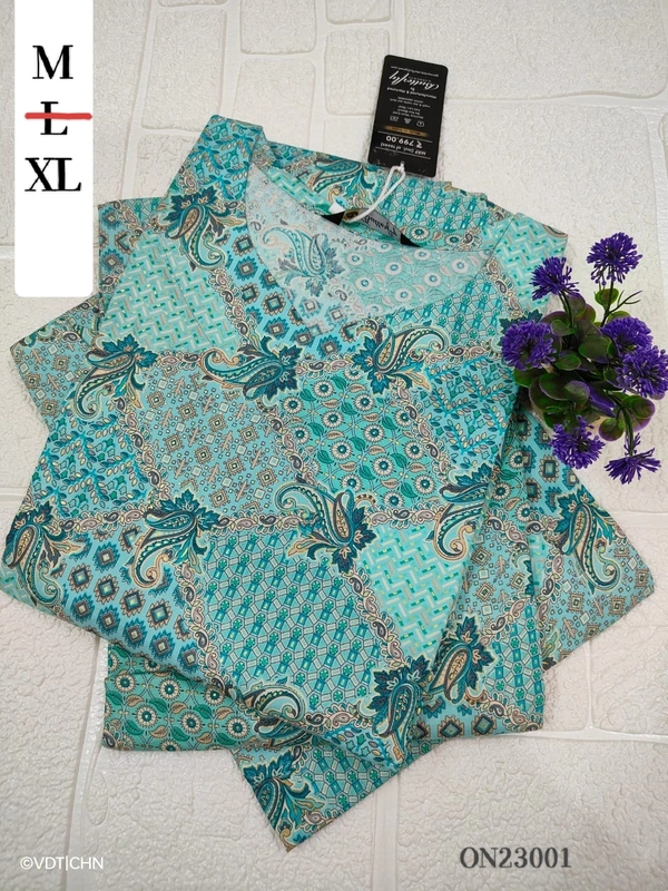 Twill Blue Kurti with Side Slit ON23001 - Blue, M