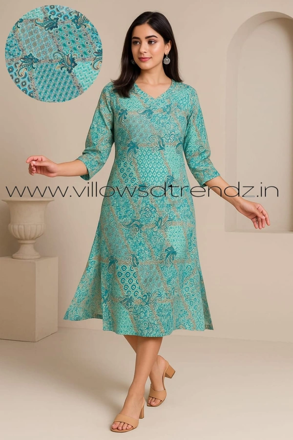 Twill Blue Kurti with Side Slit ON23001 - Blue, M