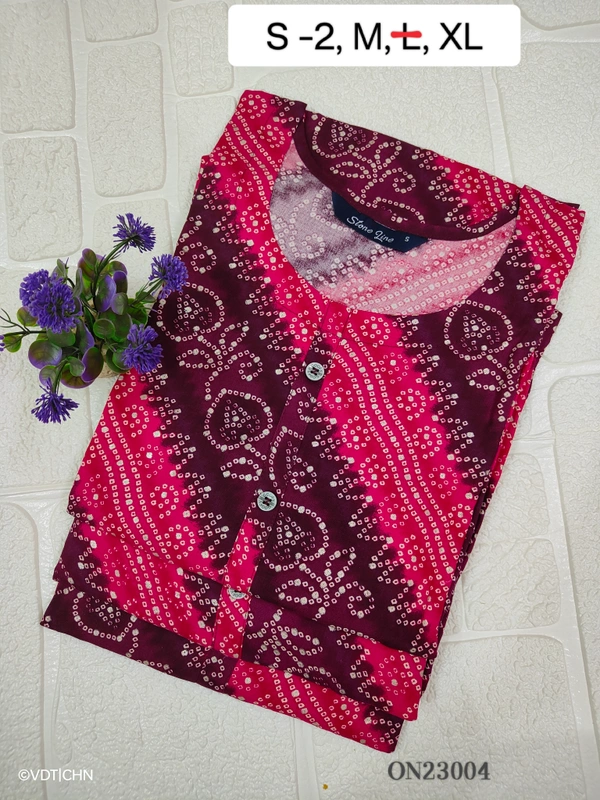 Twill Blue Kurti with Side Slit ON23004 - Maroon With Pink, S