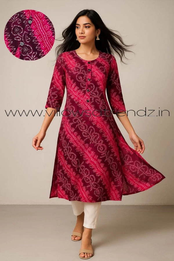 Twill Blue Kurti with Side Slit ON23004 - Maroon With Pink, S