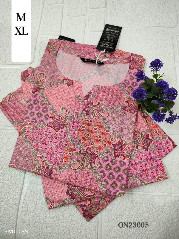 Twill Blue Kurti with Side Slit ON23005 - Pink, M