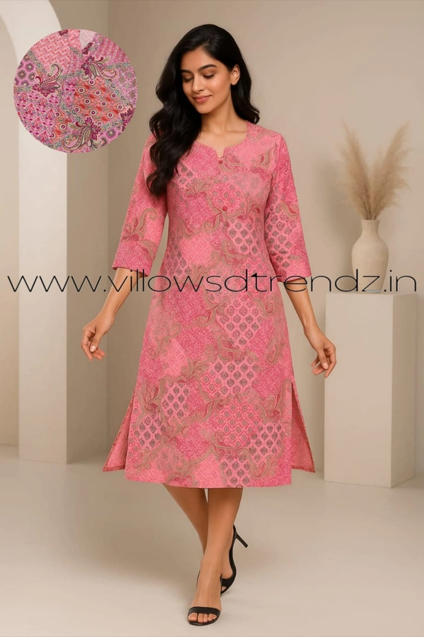 Twill Blue Kurti with Side Slit ON23005 - Pink, M