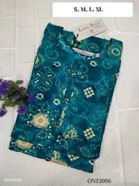 Twill Blue Kurti with Side Slit ON23006 - Peacock Green, XL