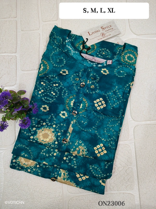 Twill Blue Kurti with Side Slit ON23006 - Peacock Green, XL
