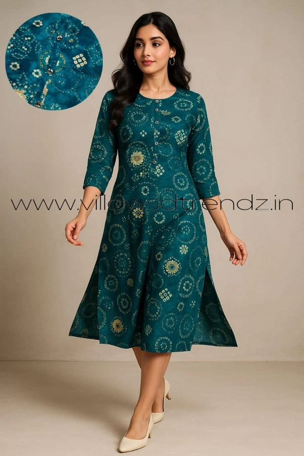 Twill Blue Kurti with Side Slit ON23006 - Peacock Green, XL