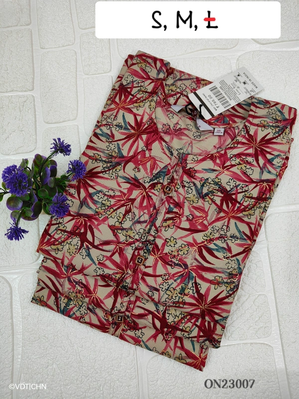 Twill Blue Kurti with Side Slit ON23007 - Red, S