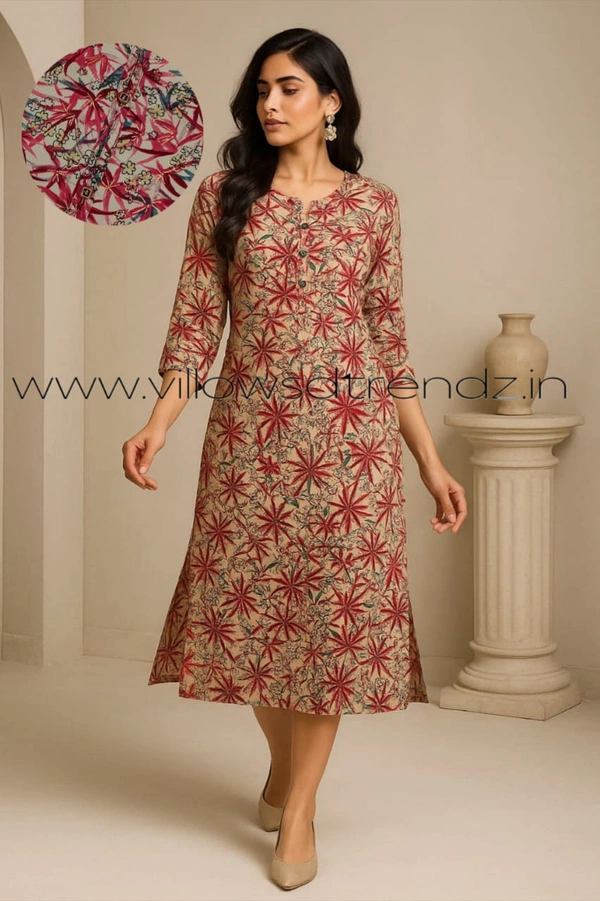 Twill Blue Kurti with Side Slit ON23007 - Red, S