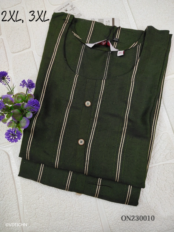 Twill Blue Kurti with Side Slit ON23010 - Green, 3XL