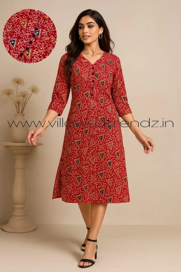Twill Blue Kurti with Side Slit ON23011 - Red, S