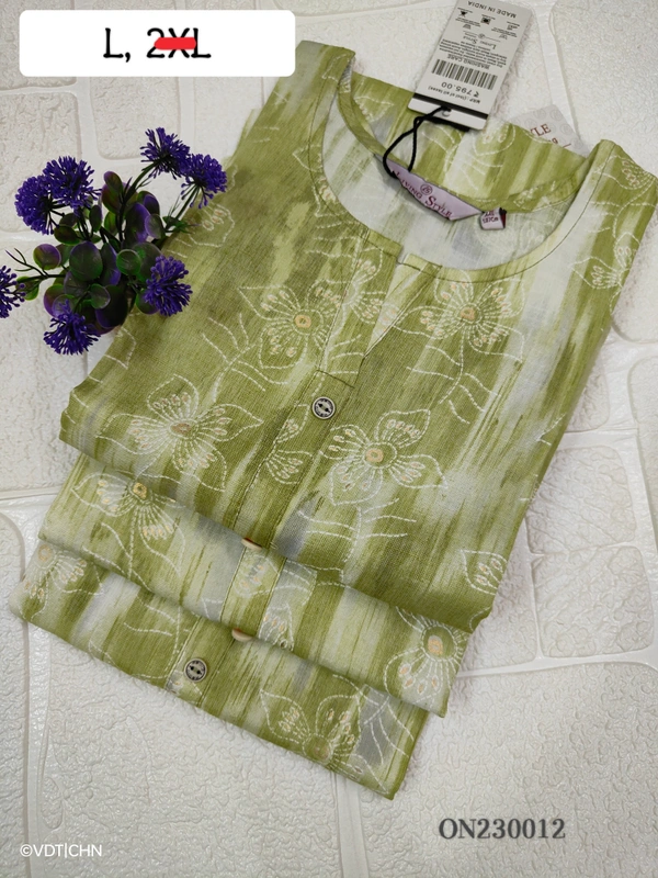 Twill Blue Kurti with Side Slit ON23012 - Green, L
