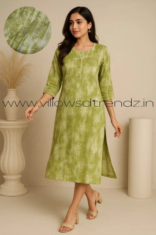 Twill Blue Kurti with Side Slit ON23012 - Green, L