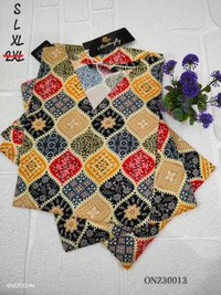 Twill Blue Kurti with Side Slit ON23013 - Multi Colour, L