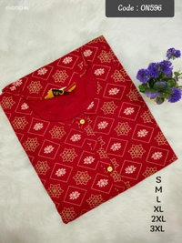 Twill Blue Kurti with Side Slit ON596 - Red, S