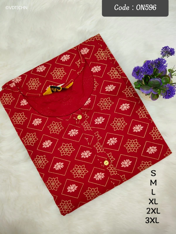 Twill Blue Kurti with Side Slit ON596 - Red, S