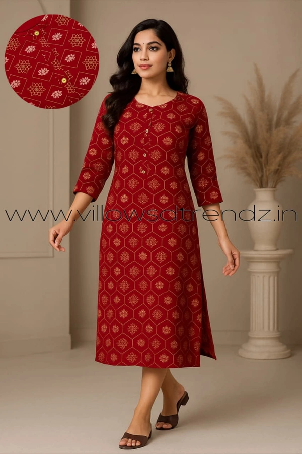 Twill Blue Kurti with Side Slit ON596 - Red, S