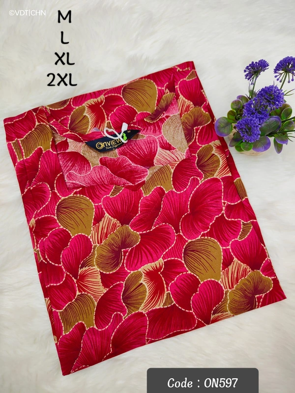 Twill Blue Kurti with Side Slit ON597 - Red, 2XL