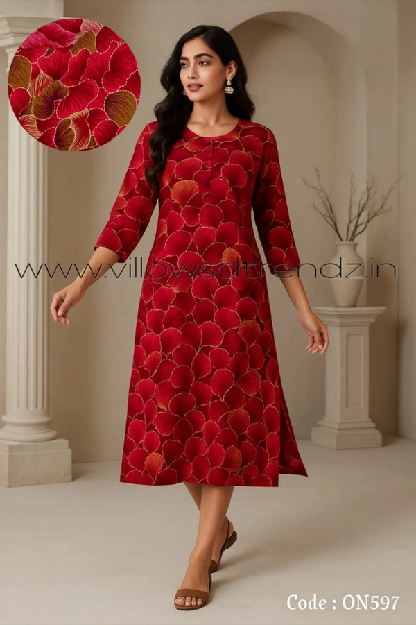 Twill Blue Kurti with Side Slit ON597 - Red, 2XL