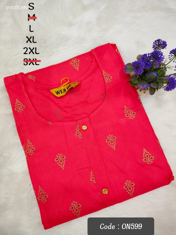 Twill Blue Kurti with Side Slit ON599 - Pink, XL