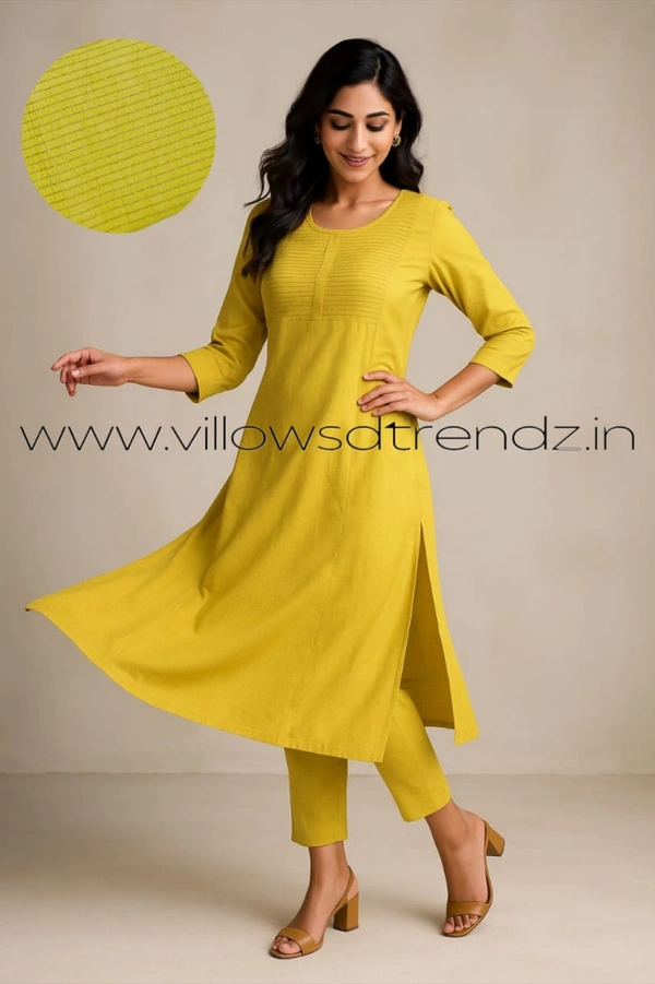 Twill Blue Kurti with Side Slit ON615 - Yellow, 2XL