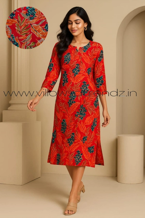 Twill Blue Kurti with Side Slit ON602 - Red, M