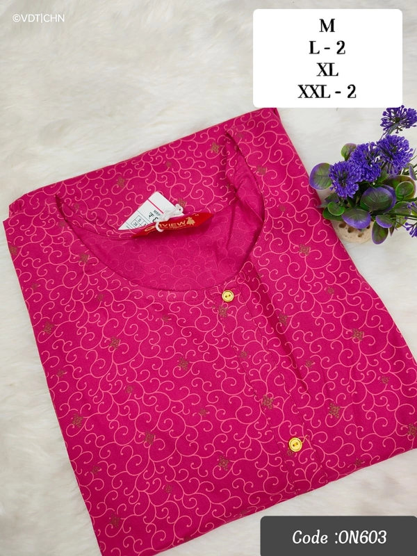 Twill Blue Kurti with Side Slit ON603 - Pink, XL