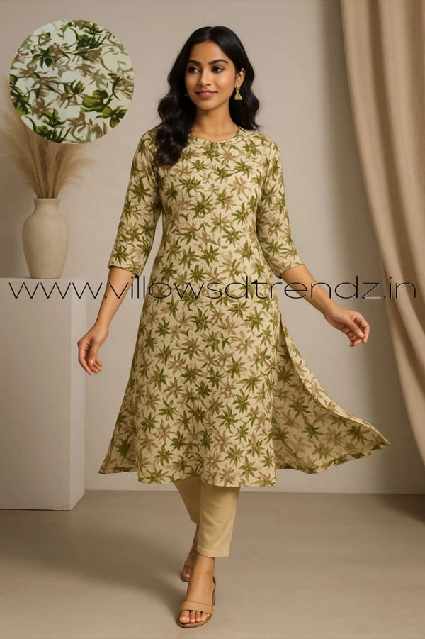 Twill Blue Kurti with Side Slit ON604 - Green, 2XL