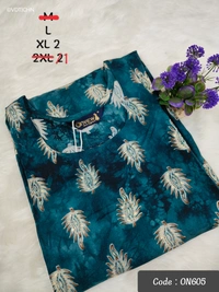 Twill Blue Kurti with Side Slit ON605 - Blue, XL
