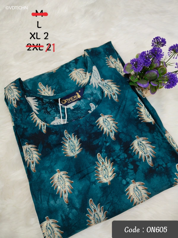 Twill Blue Kurti with Side Slit ON605 - Blue, XL