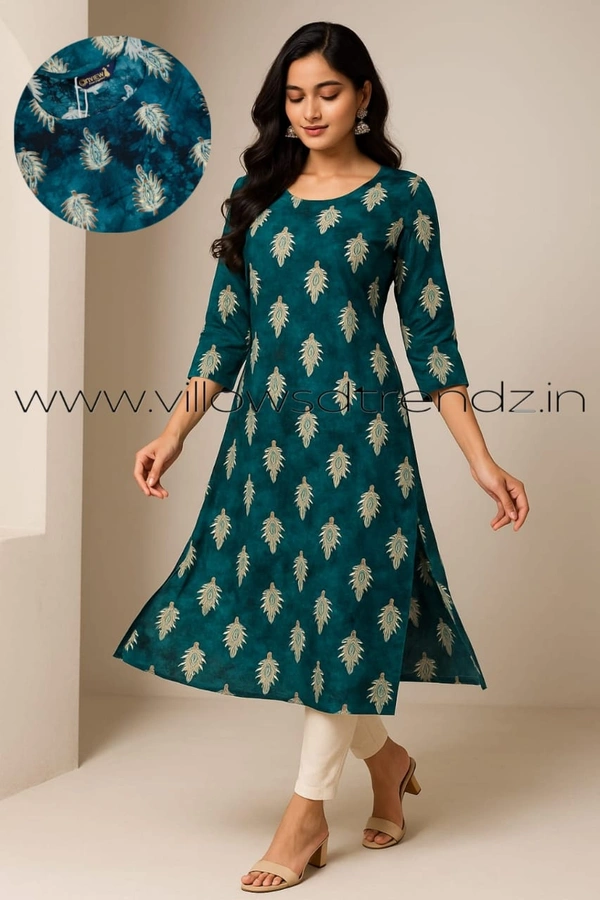 Twill Blue Kurti with Side Slit ON605 - Blue, XL