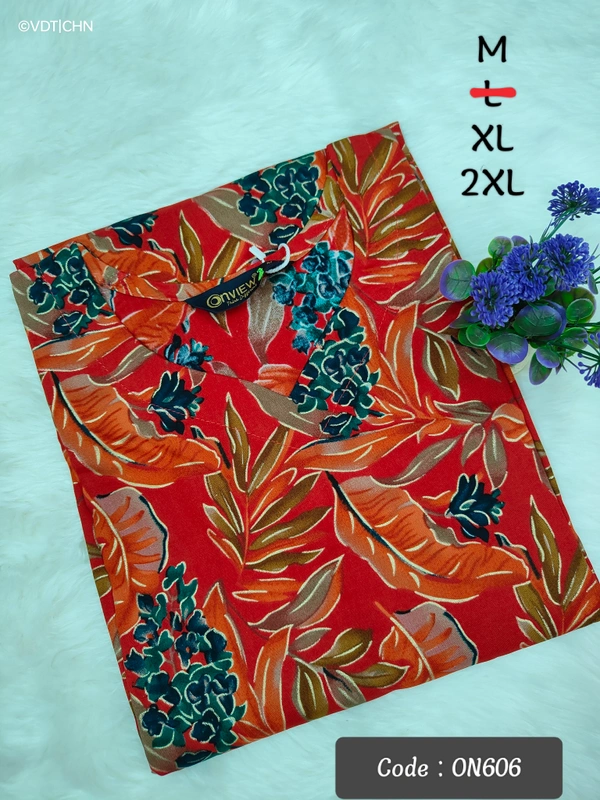 Twill Blue Kurti with Side Slit ON606 - Red, XL