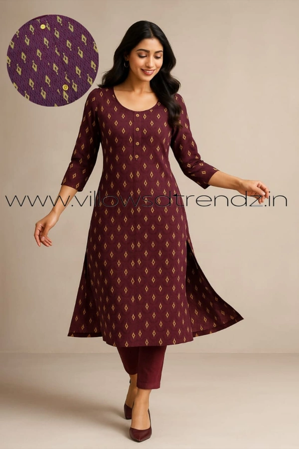 Twill Blue Kurti with Side Slit ON607 - Purple, XL