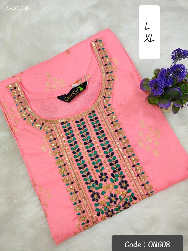 Twill Blue Kurti with Side Slit ON608 - Pink, XL
