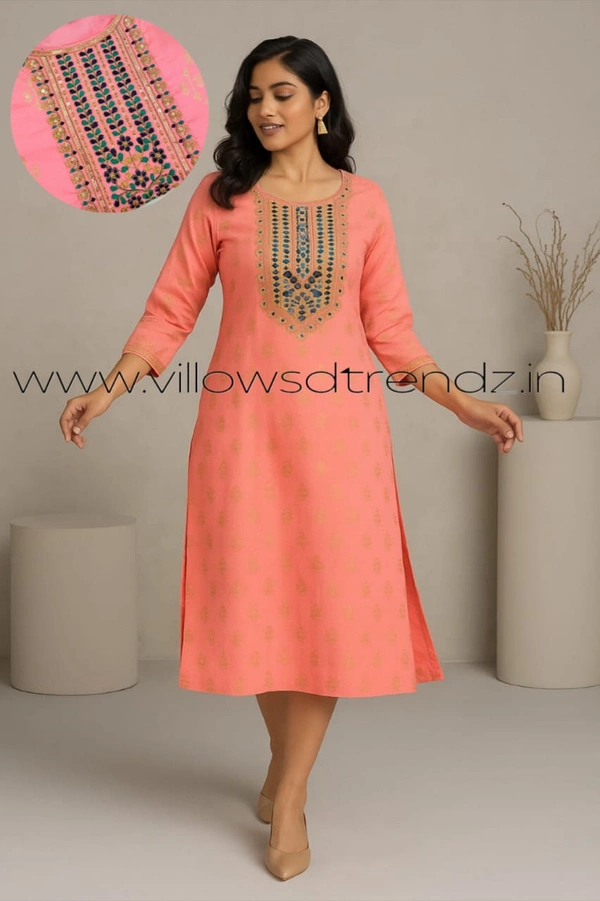 Twill Blue Kurti with Side Slit ON608 - Pink, XL