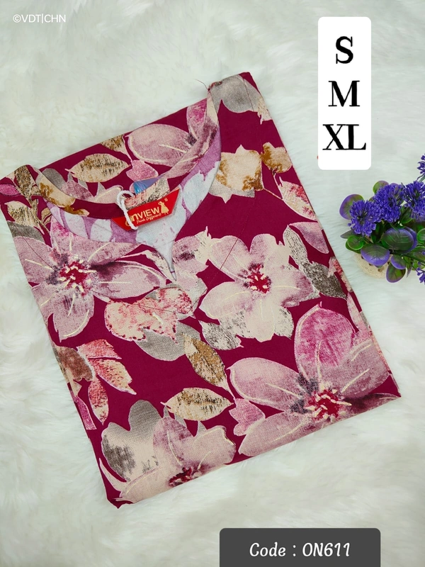 Twill Blue Kurti with Side Slit ON611 - Maroon, S