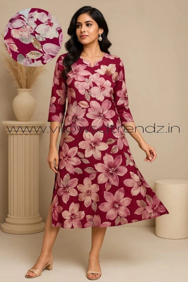 Twill Blue Kurti with Side Slit ON611 - Maroon, S