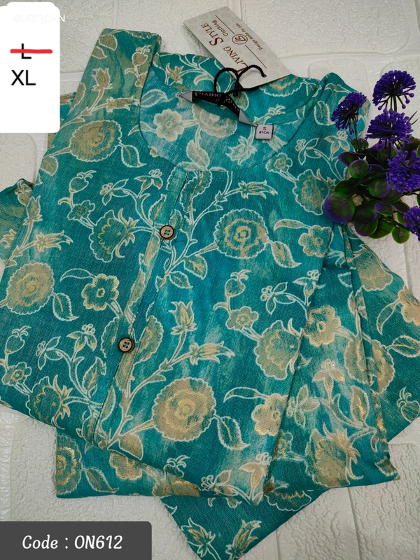 Twill Blue Kurti with Side Slit ON612 - Green, XL