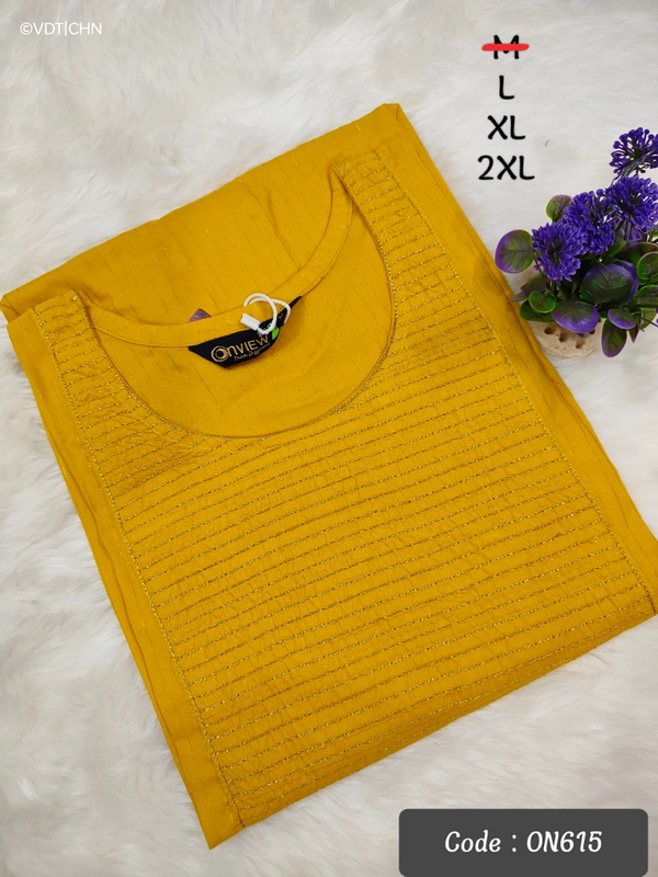 Twill Blue Kurti with Side Slit ON615 - Yellow, 2XL