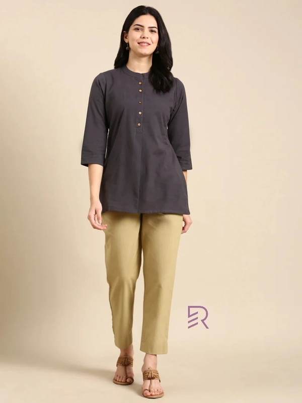 Ruthvi Ethnics Linen Cotton Kurti Pants KP23225303 - L, Chikku