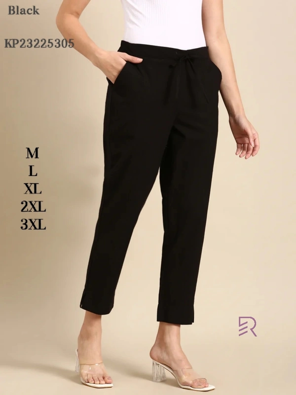 Ruthvi Ethnics Linen Cotton Kurti Pants KP23225305 - M, Black