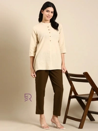 Ruthvi Ethnics Linen Cotton Kurti Pants KP23225309 - XL, Coffee Brown